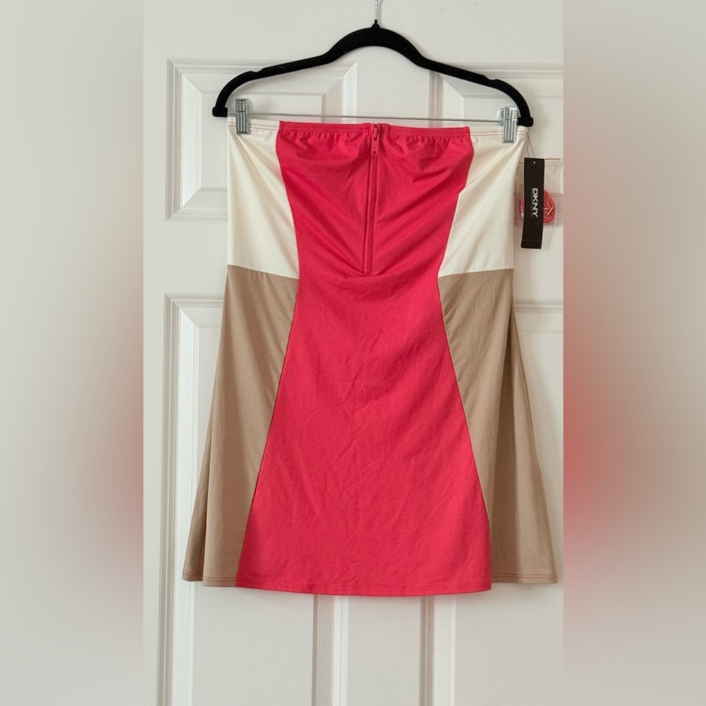Tan DKNY Donna Karan Metro Colorblock Swim Dress Halter Cover Up Pink Tan